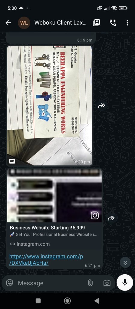 WhatsApp chat with Beerappa Engineering · Branding & Brochure