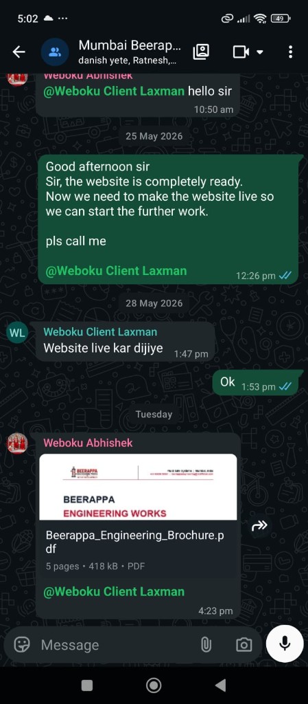WhatsApp chat with Beerappa Engineering · Website Launch