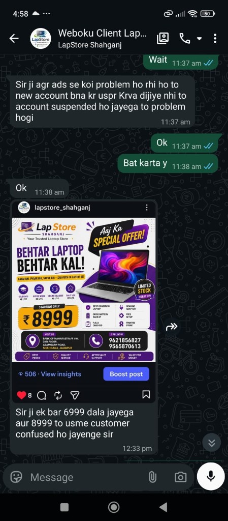 WhatsApp chat with LapStore Shahganj · Meta Ads & Social Media