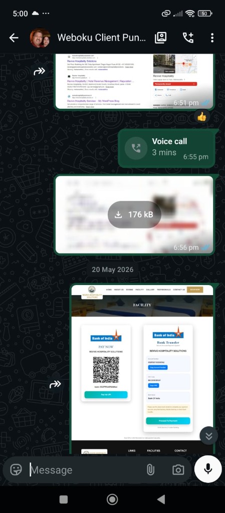 WhatsApp chat with Revive Hospitality · Website & Google Presence