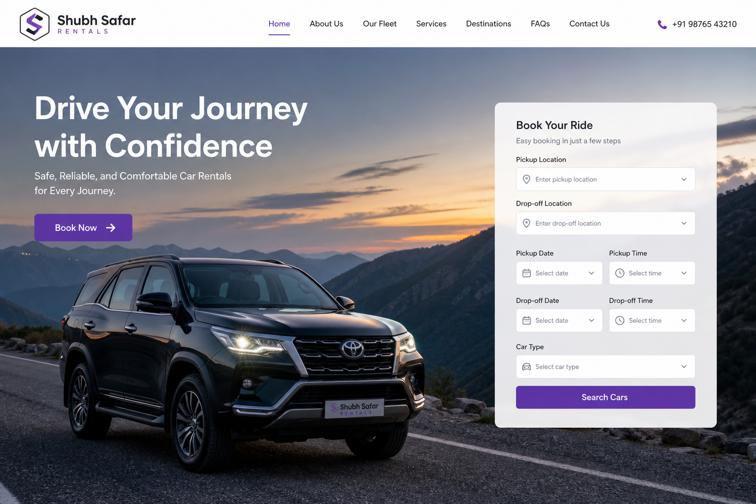 Car Rental Service booking website on laptop